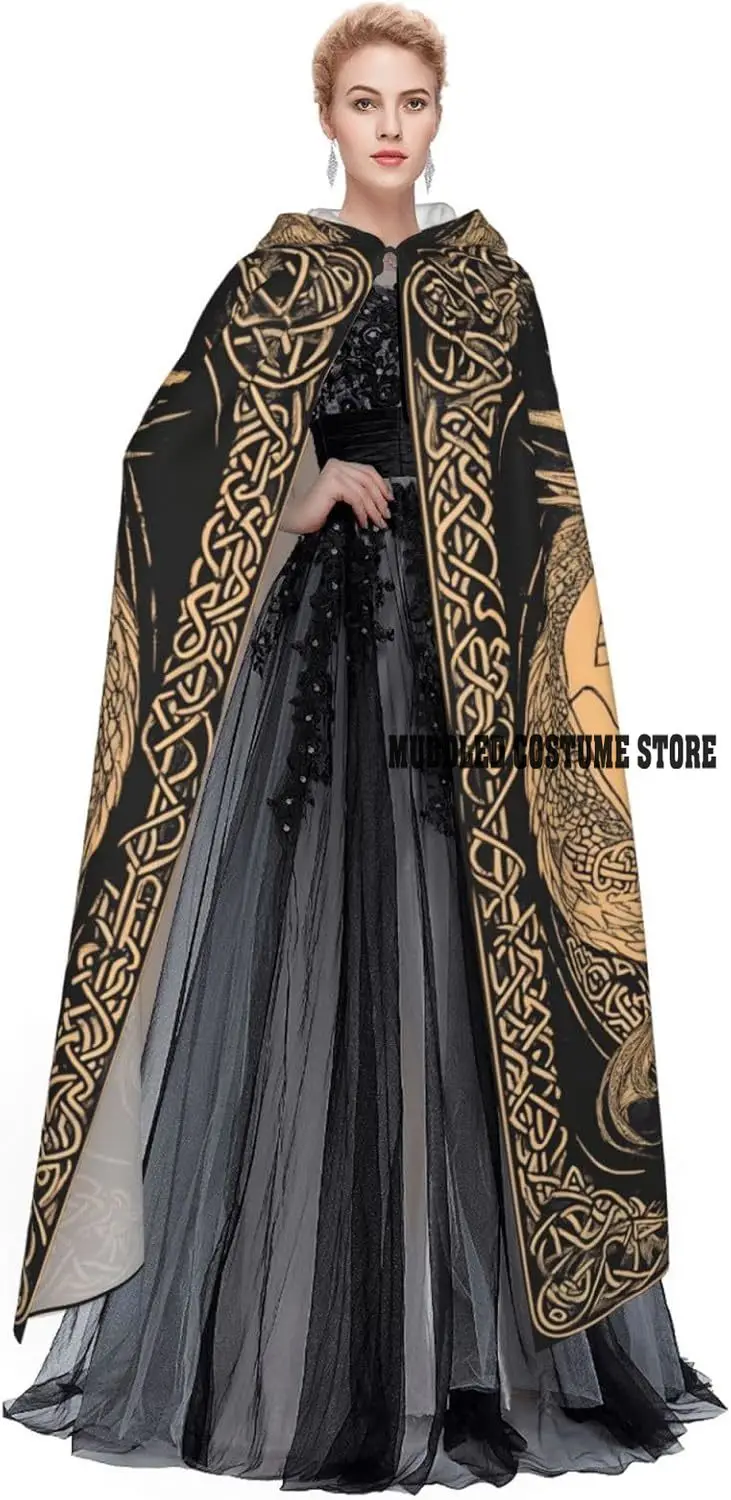 عباءة معالج ساحرة الهالوين بغطاء للرأس على شكل تنين كبير الحجم للبالغين، رداء تنكري لحفلات عيد الميلاد للمهرجانات والهدايا