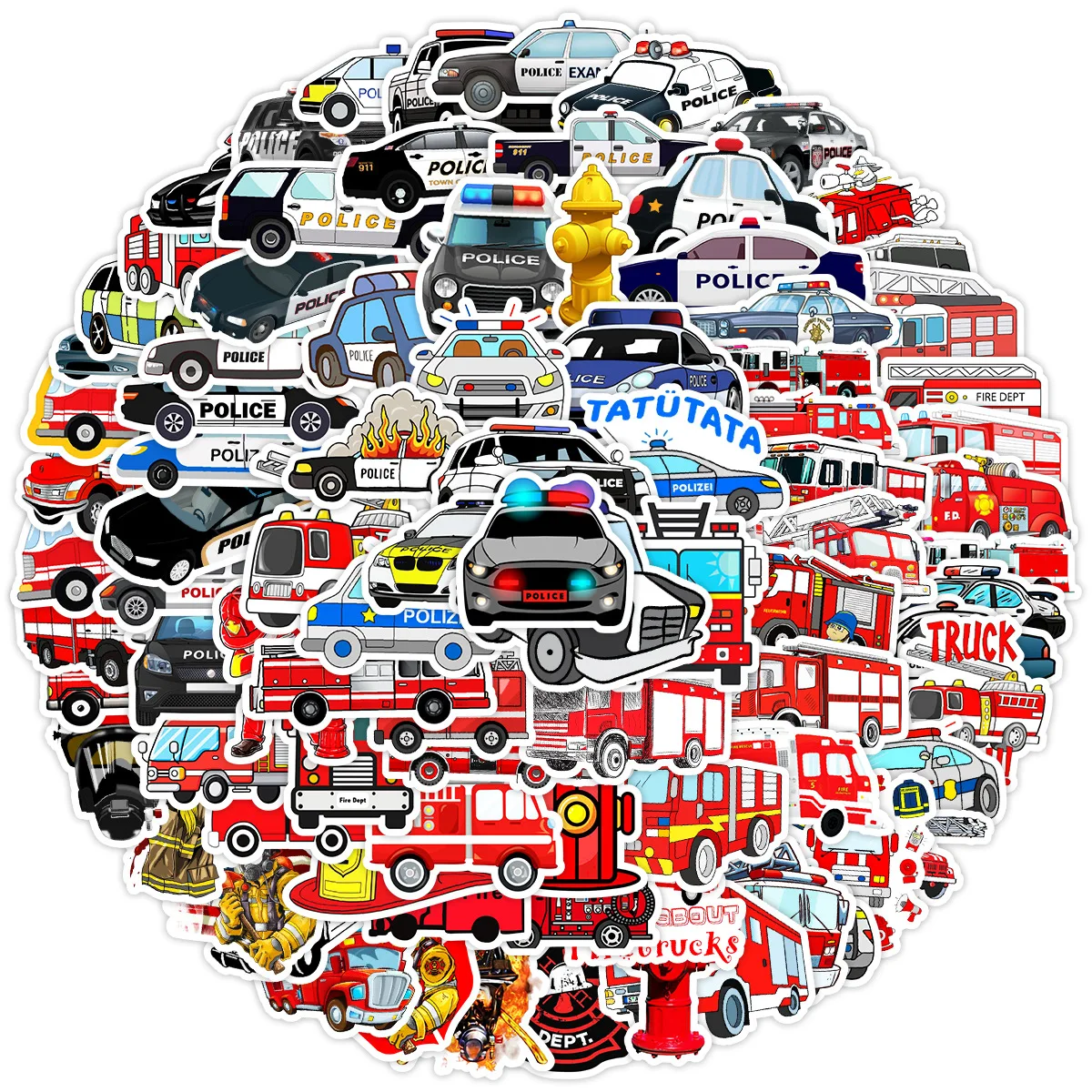 

10/50/100PCS Cartoon Cool Fire Truck Fireman Creative Decoration Graffiti Stickers Waterproof Decal Children's Toy for Desk
