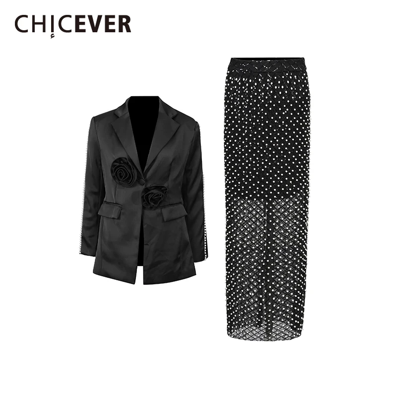 

CHICEVER однотонный комплект из двух предметов в горошек, женская куртка с лацканами и длинными рукавами, элегантные нежные женские комплекты с юбкой, новинка осени