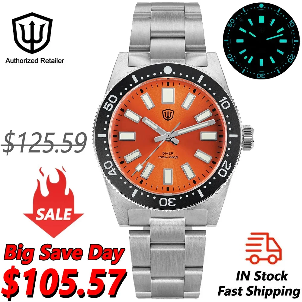 Watchdives WD1965 V2 Кварцевые часы VH31 Sweep Second Механизм Светящийся куполообразный сапфир 20 бар Водонепроницаемые 38 мм Винтажные 62 рождественские часы