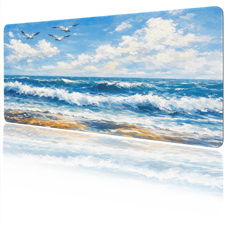 Blue Oil Painting Waves Mouse Pad Gaming XL Large Computer Home Mousepad XXL MousePads keyboard pad Office Natural Rubber