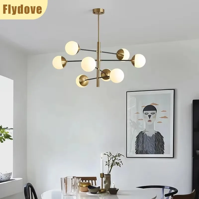 

Nordic Minimalist Geometric Pendant Light Creative Restaurant Bedroom Golden Glass Magic Bean Modern Home Lighting