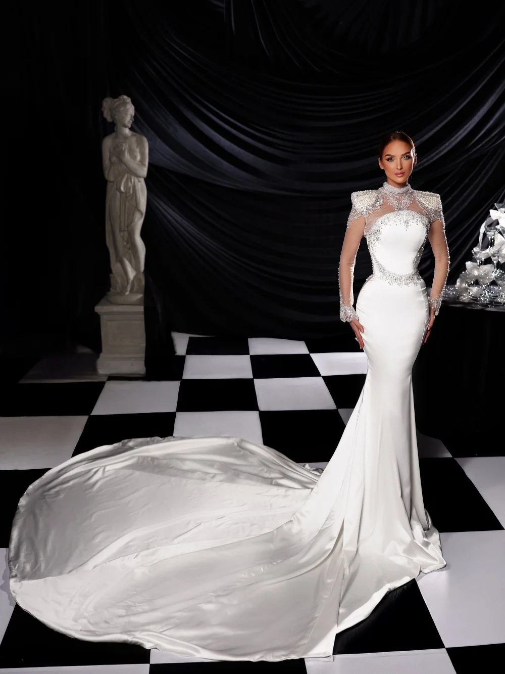 Dark Court Style Mermaid Wedding Dress Vintage Opera Style Bridal Gown Luxury Socialite Style Dinner Dress Vestidos De Novia