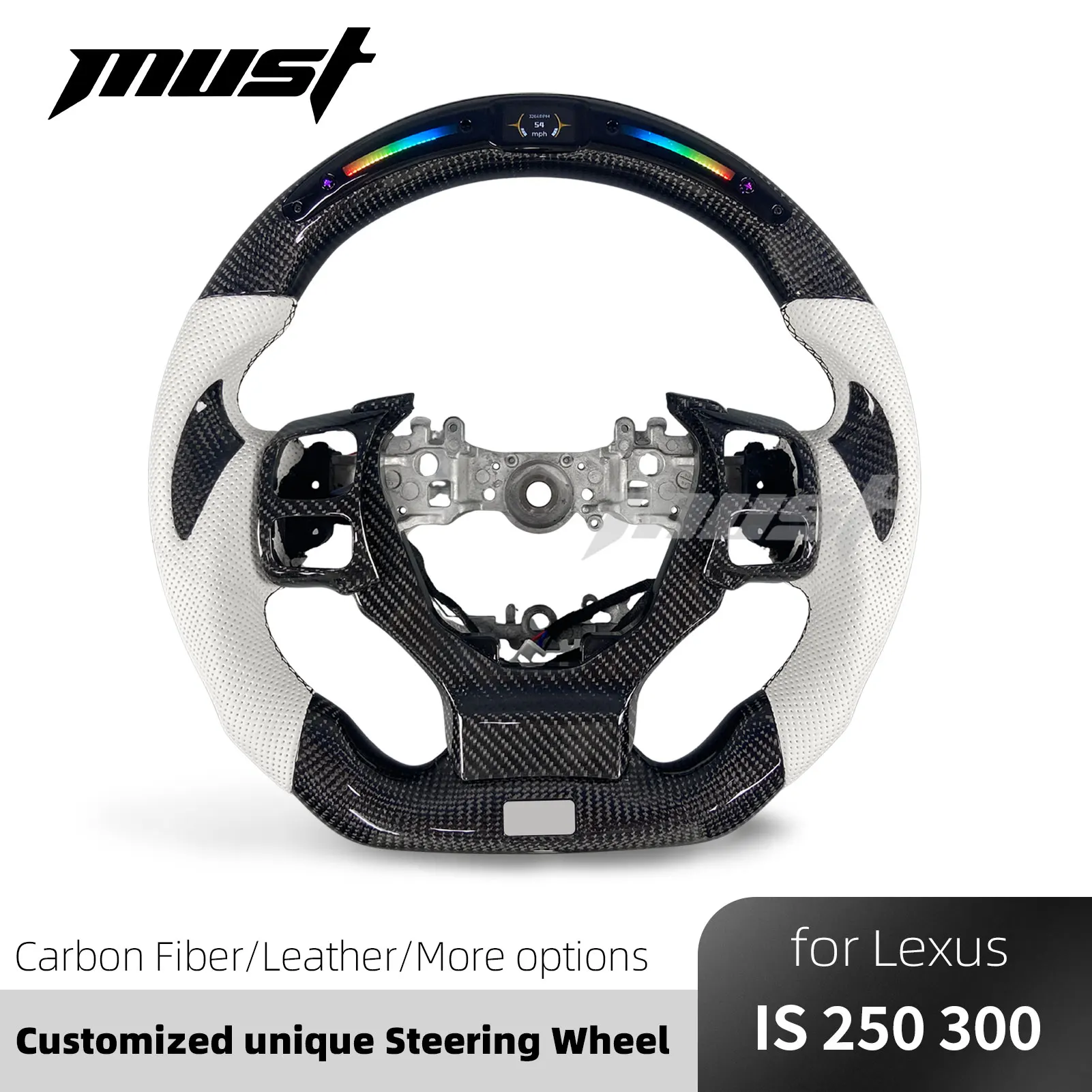 Custom White Grips LED Carbon Fiber Steering Wheel for Lexus IS RC GS NX 500 350 300h 250 200 F Sport 2013-2025 Interior Upgrade