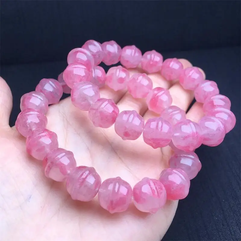 12MM Natural Rhodonite Bell Carving Bracelet Women Candy Assort Colored Carved Crystal Healing Gift1pcs