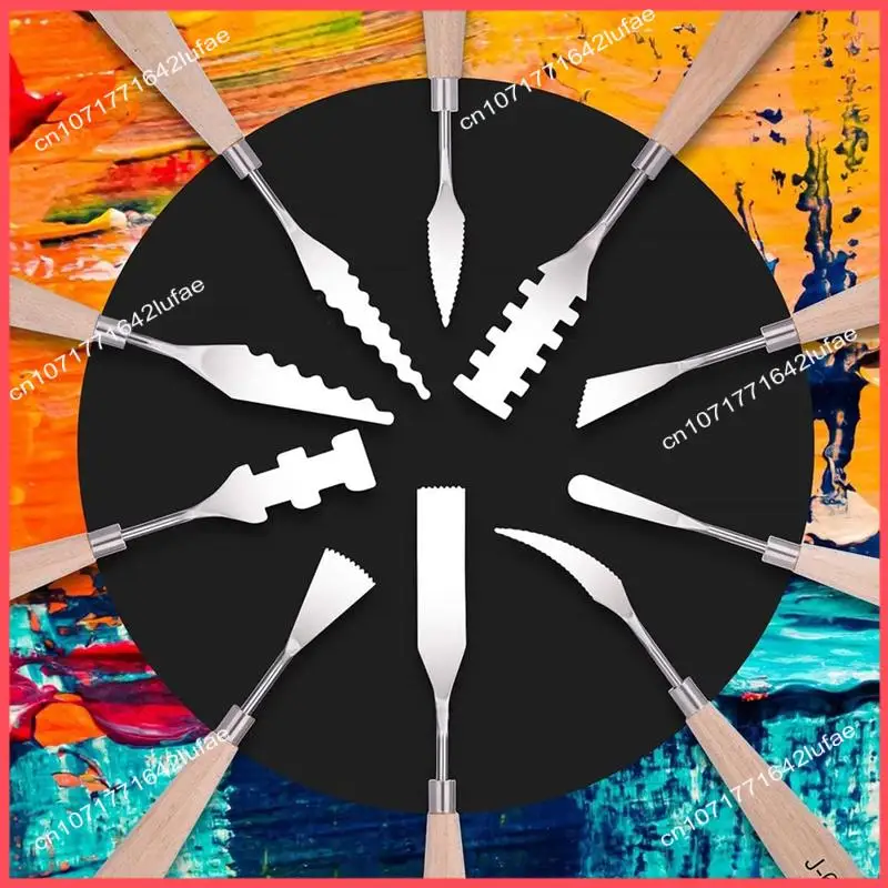 

B52C Paint Knife Set - 10Pcs Stainless Steel Spatula Palette Knife Painting Tools Metal Knives Wood Handle Easy Install