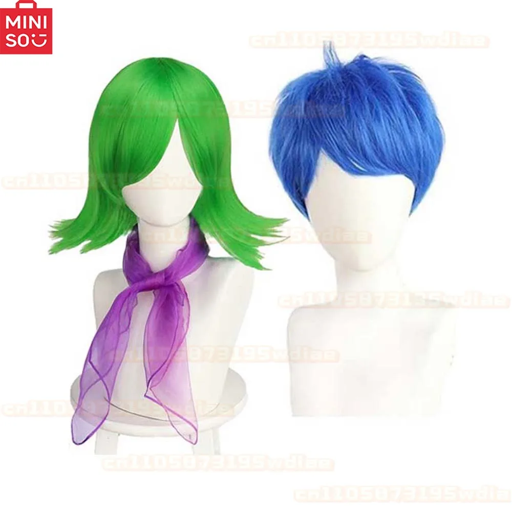 Binnenstebuiten 2 walging vreugde cosplay pruik groen blauw kort haar film cartoon anime rollenspel meisjes aankleden rekwisieten pruiken hoofddeksel