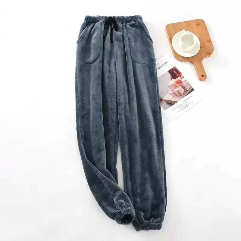 Japanese style new men's home pants thick flannel warm pants autumn and winter large size coral fleece trousers pajama pants