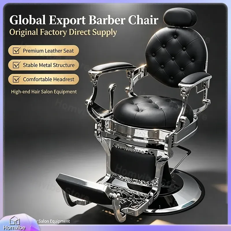for Manufacturer Foreign Trade Barber Chair Hairdressing Shop Retro Oil Head Hairdressing Chair Lowered Shaving Salon Hair