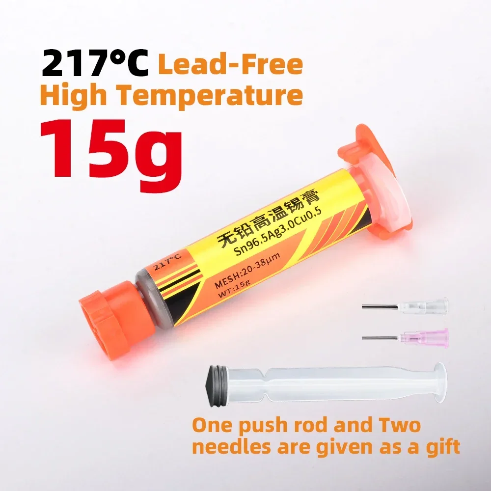 Sn96.5Ag3.0Cu0.5 217 15g Lead-Free High Temperature Silver Solder Paste 217℃ Melting Point Needle Tube Enhanced Conductivity