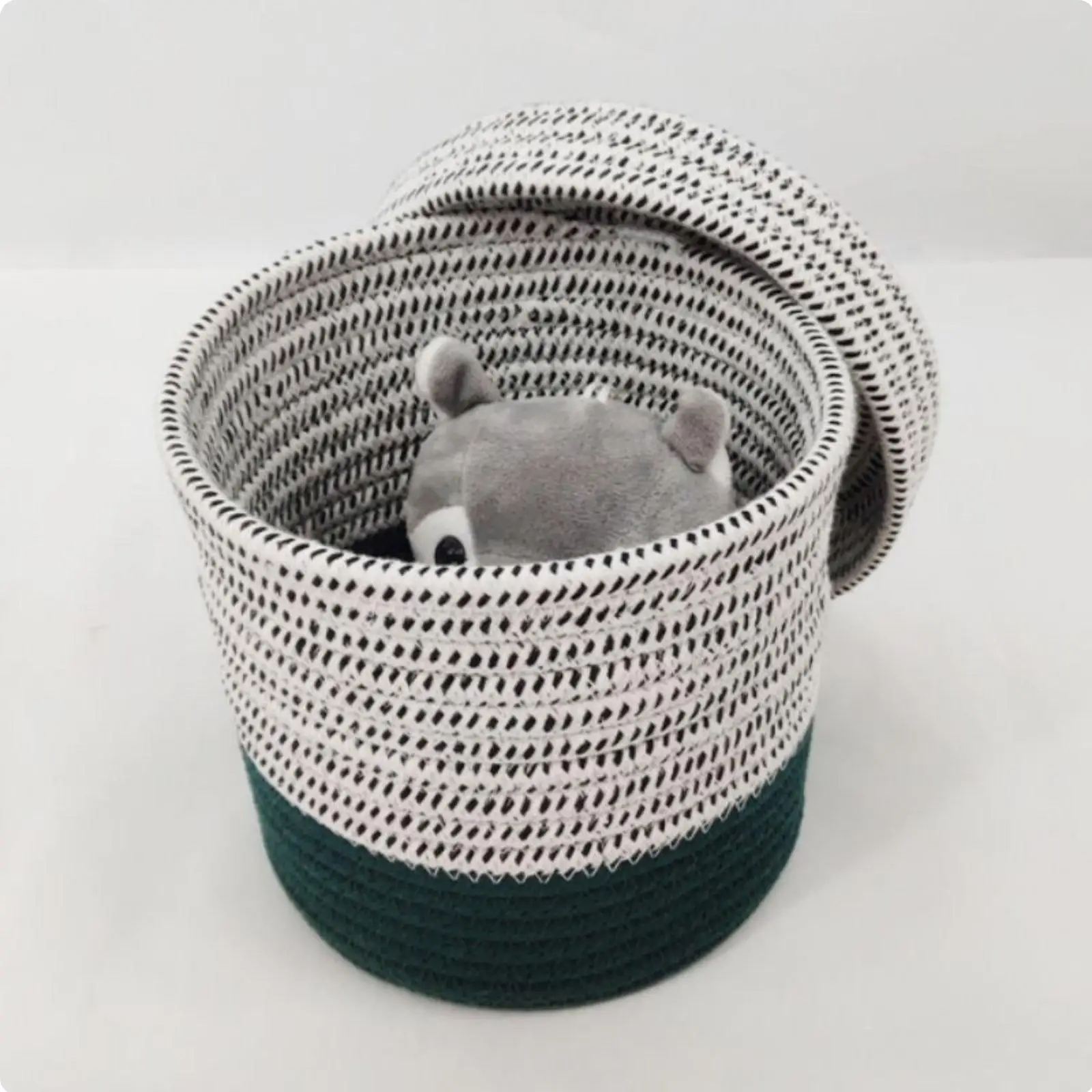 Rope Woven Basket with Lid Versatile Bi-Color Braided Container Bin Handmade Round Lidded Rope Basket for Nursery, Living Room,