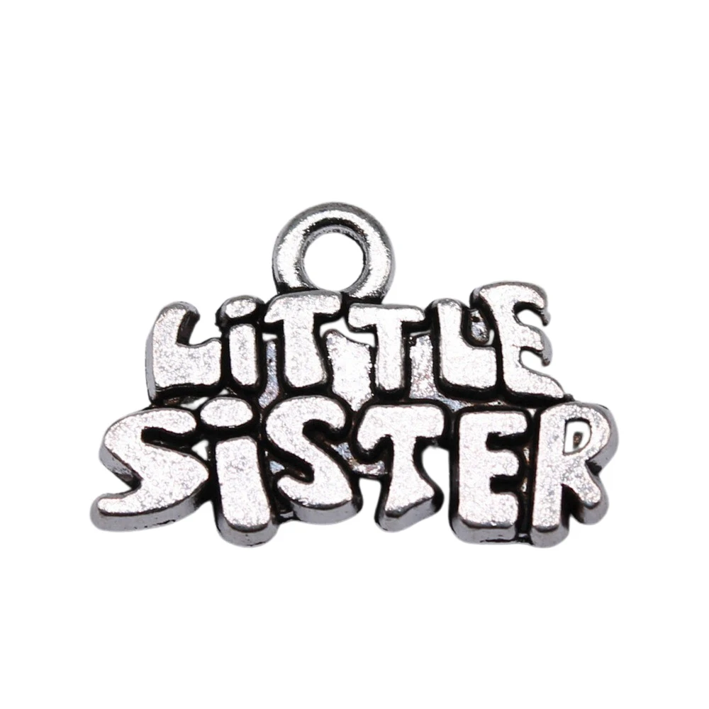 20pcs/lot 19x13mm Little Sister Charms For Jewelry Making Antique Silver Color 0.75x0.51inch