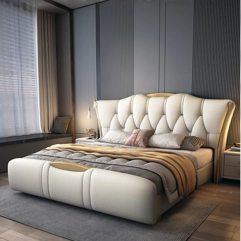 

Luxury King Size Double Bed Modern Elegant Storage Italian Villa Comferter Bed Headboards Adults Cama De Casal Furniture Home