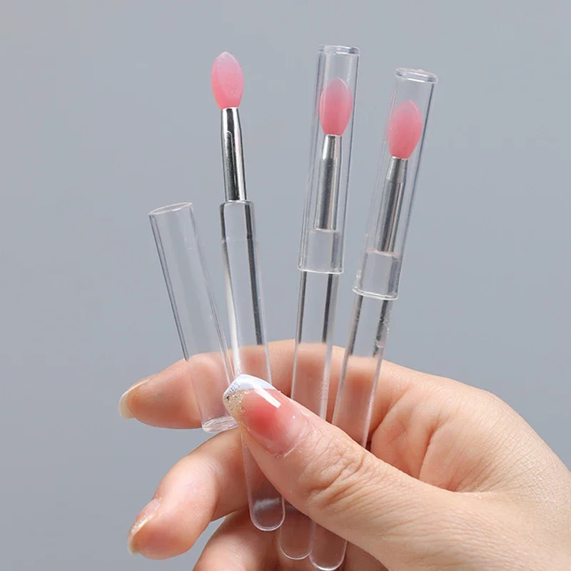 Silicone lip brush portable, includes soft multifunctional lip balm applicator, lip balm, and eye makeup brush