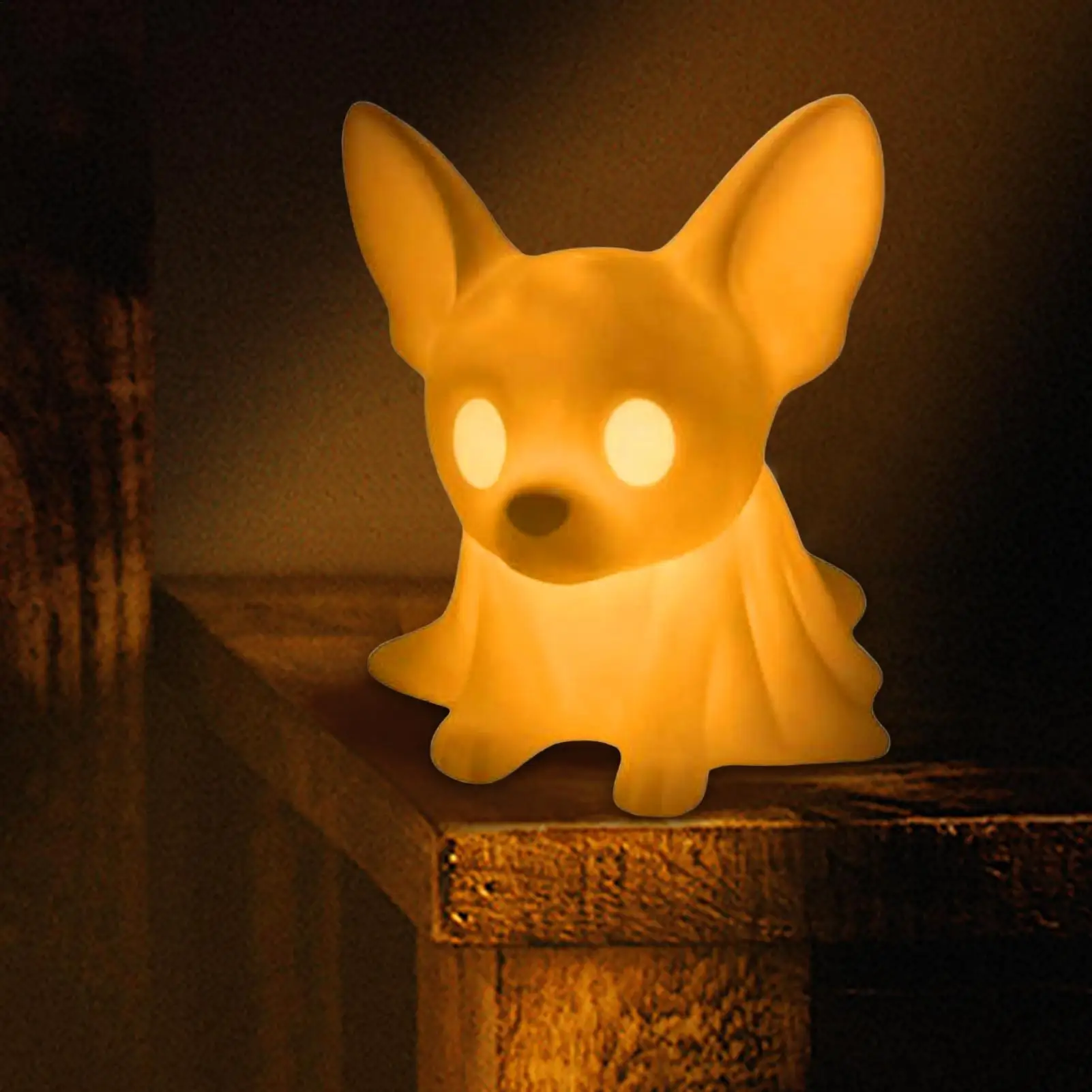 Dog Night Light Halloween Light-up Ghost Dog Statue Decorative Table Centerpieces for Shelf Mantel Desk Nightstands Window Porch