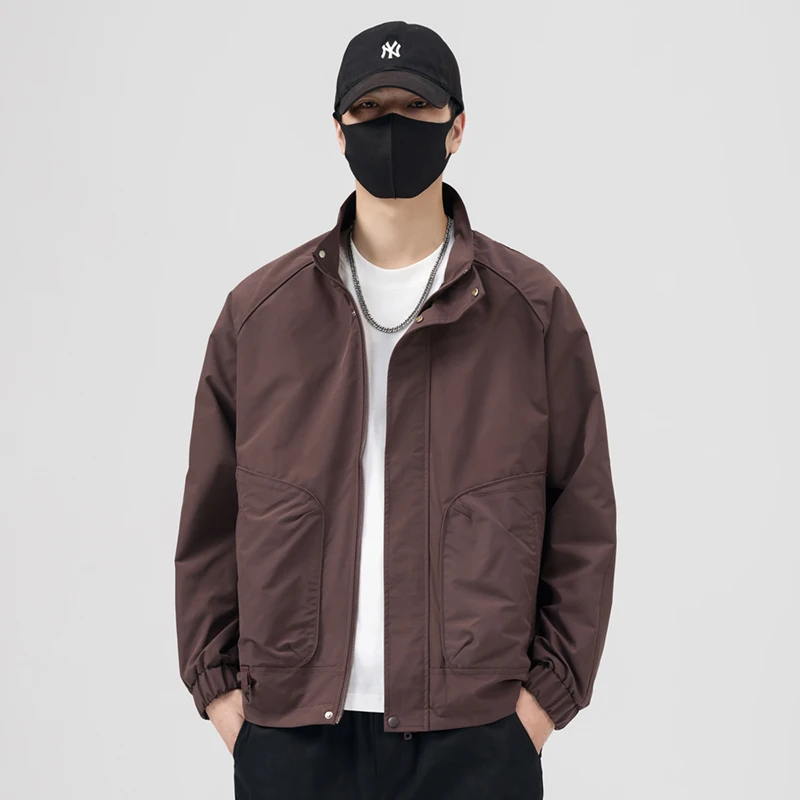 

Loose Fit Spring Autumn Men's Jaet Stand Collar Workwear Sle Casual Outerwear Long Sve Regular Length Outerwear