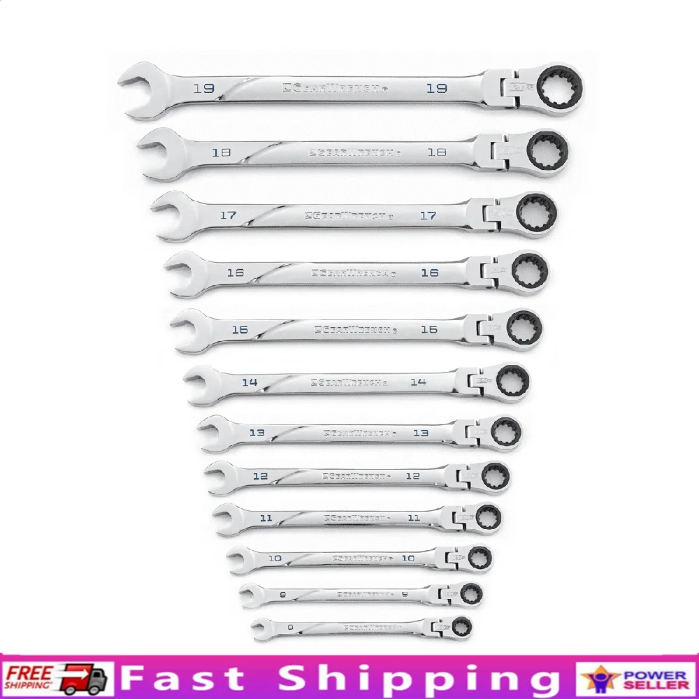 

12 Piece 120XP Universal Spline XL Flex Ratcheting Wrenches Set 120 Positions 3 Degree Swing Arc Extra Long Beam Durable Chrome