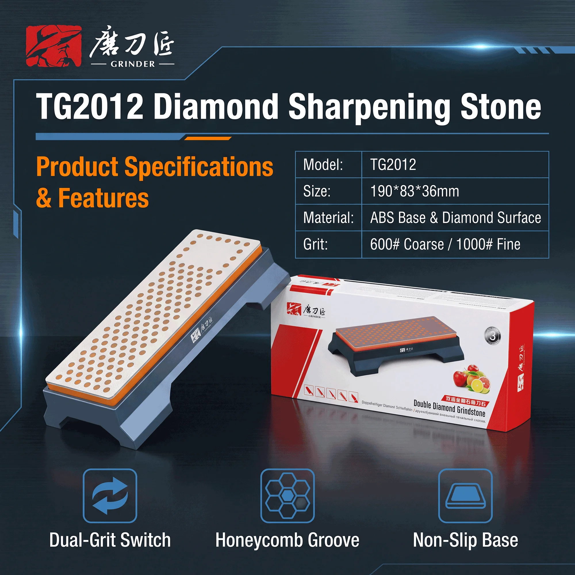 TAIDEA TG2012 ダイヤモンド研磨石 600/1000グリット ベース付き