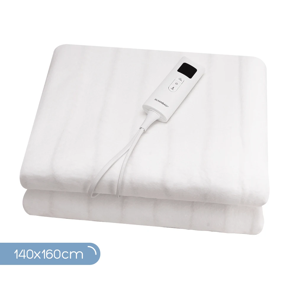 RUIANBAO Electric Heated Underblanket 150 x 80 cm, White Striped Thermal Underbed with LED Display, 3 Heat Settings (H/M/L)
