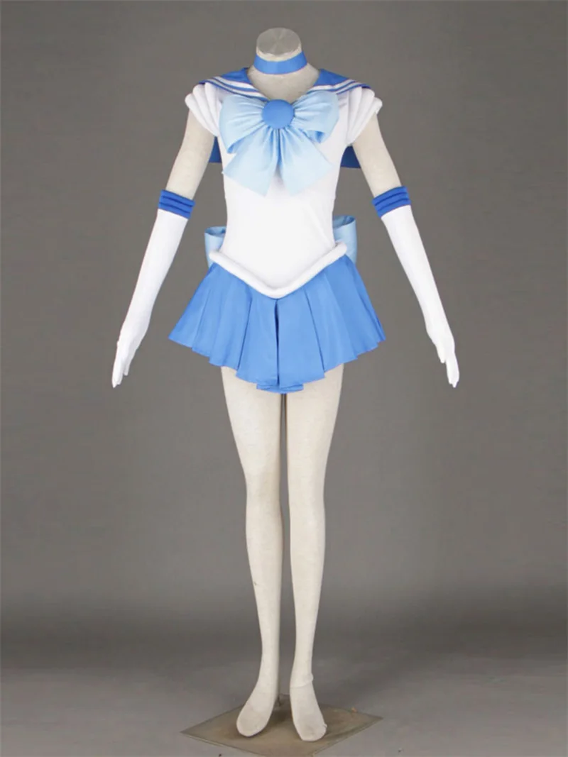 

Anime Sailor Ami Mizuno Sailor Mercury Cosplay Costume Women White Blue Dress Battle Uniform Halloween Carnival Party Suit