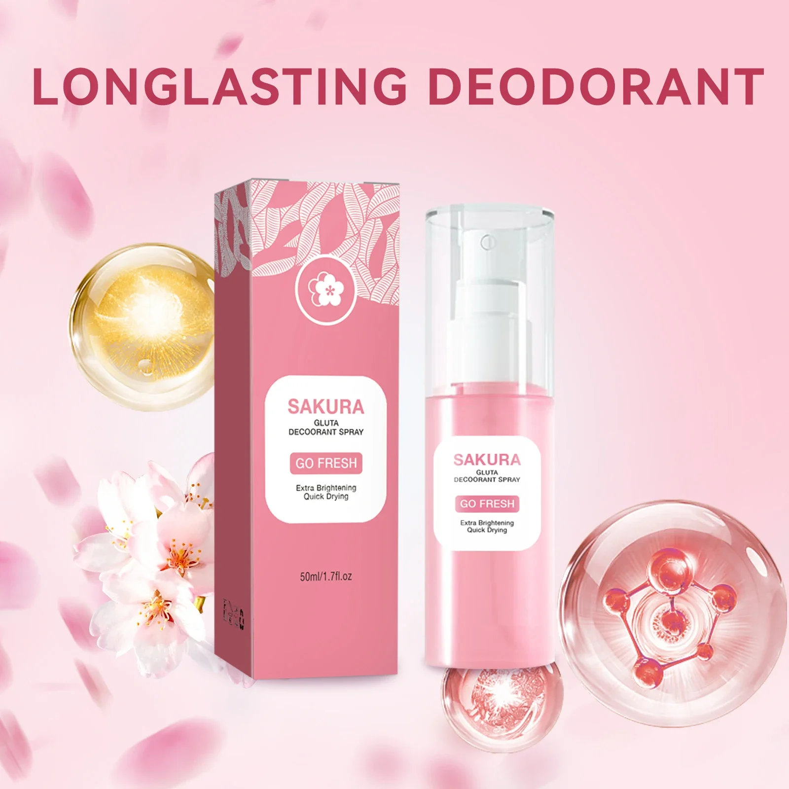 بخاخ ساكورا تحت الإبط - تركيبة تحيد الرائحة تحكم في العرق، يوفر عطرًا دائمًا وتأثيرًا لامعًا. رعاية مزيل العرق.