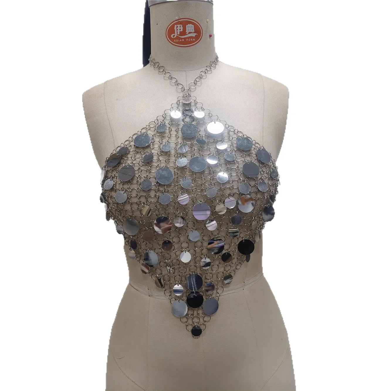 

Silver Sequined Metal Hollow Out Vest Bra Chain for Women Oirginal Design Summer Beach Sexy Party Body Chain Dance Show Costumes