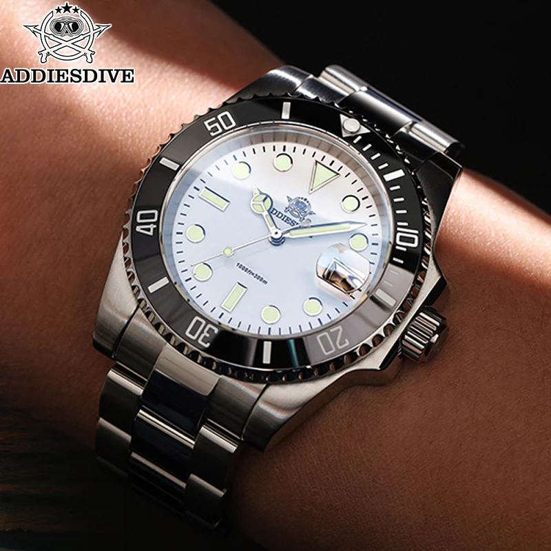 

ADDIESDIVE 41 мм Роскошные мужские часы, водонепроницаемые до 200 м, с суперлюминесцентным покрытием BGW9, календарем и кварцевым механизмом, хит продаж