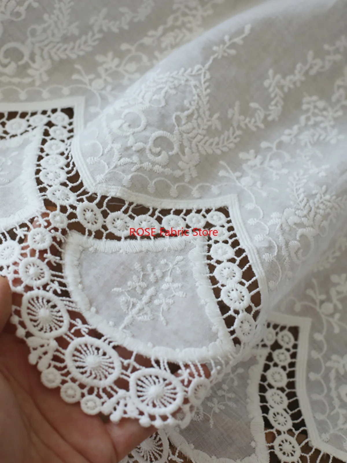 Tessuto ricamato in puro cotone bianco sporco per tende tovaglie e abbigliamento Accessori per cucire fatti a mano fai-da-te Larghezza 1,3 m