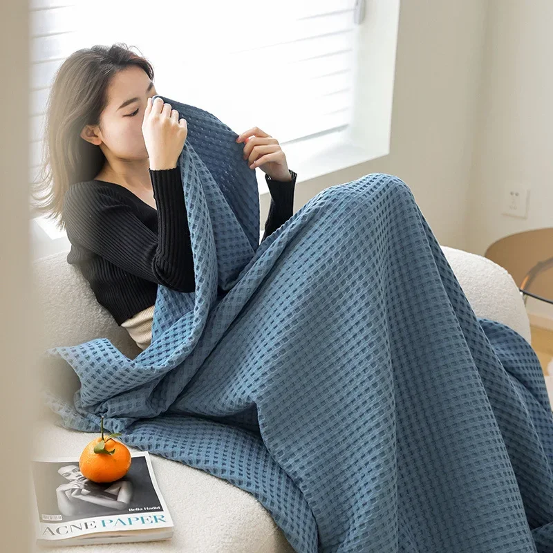 100% Cotton Waffle Weave Blanket Lightweight Breathable Summer Cooling Towel Blanket for Bed Sofa Single Double Size