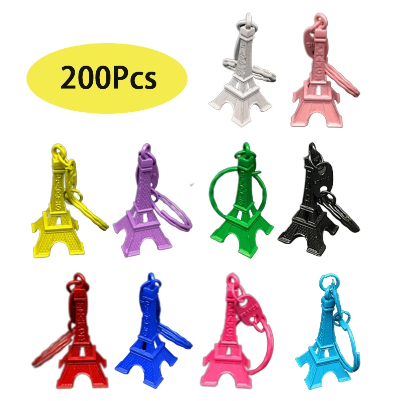 200pcs Eiffel Tower Crystal Rhinestone Keychain Paris Tour Alloy Pendant Keyring Car Bag Key Chain Accessory