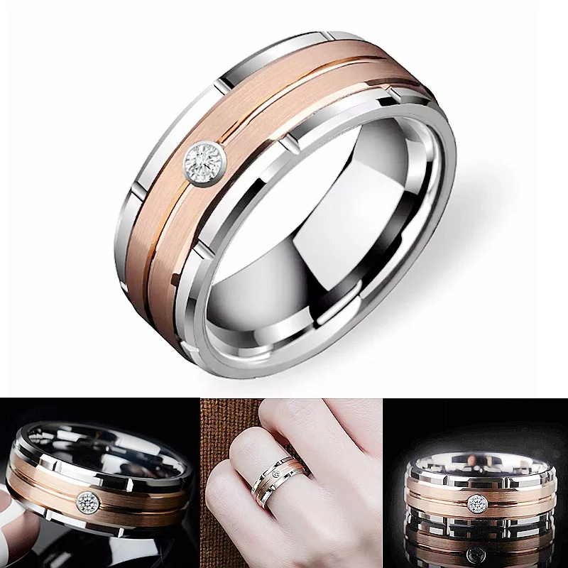 Fashion Design 316 Stainless Steel CZ Ring For Men And Women 8mm Titanium Ring Exquisite Jewelry