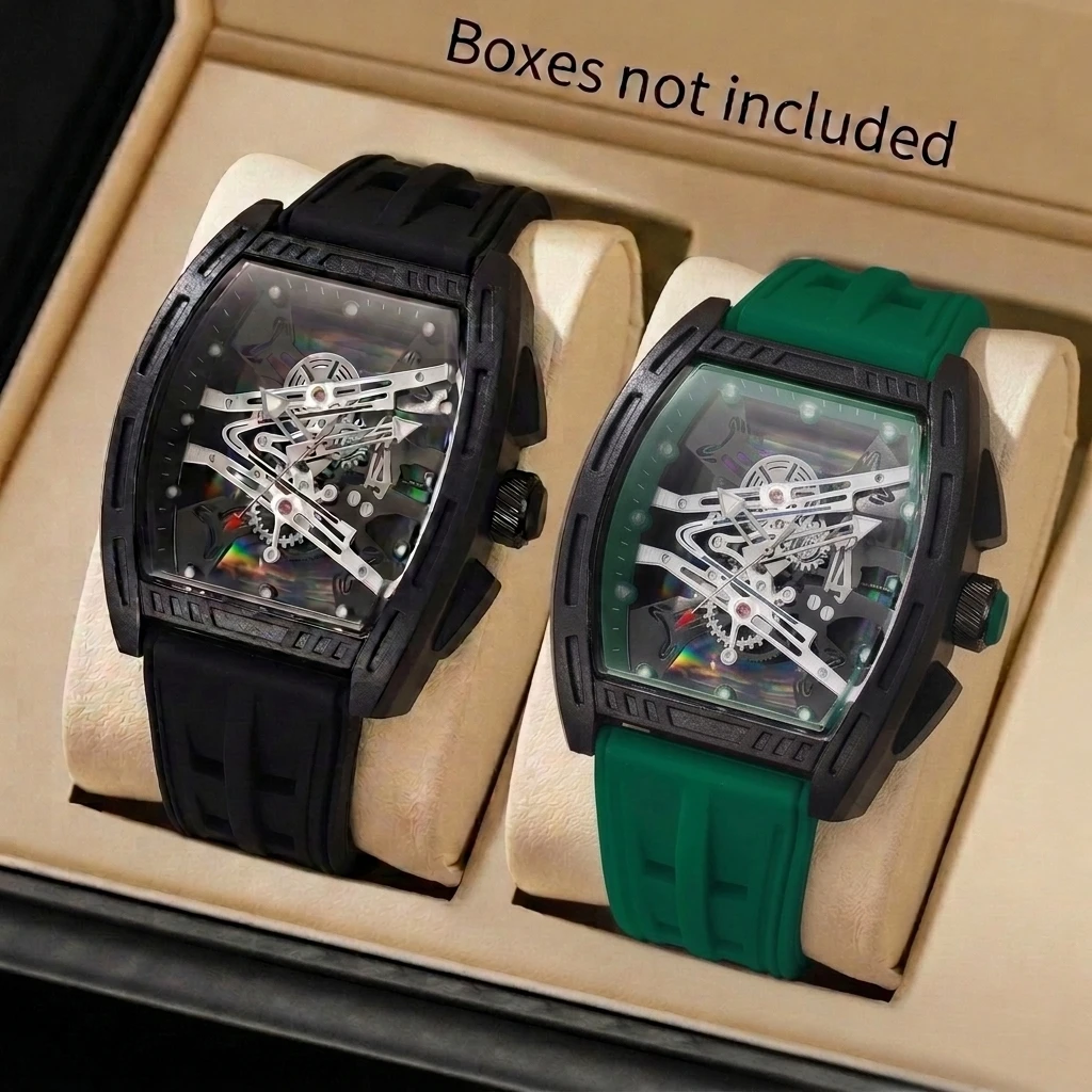 2PCS Luxus-Herren-Quarzuhren mit großem Zifferblatt, lässiges Silikonarmband, Sport-Armbanduhren, Herrenuhr, Relogio Masculino (ohne Box)