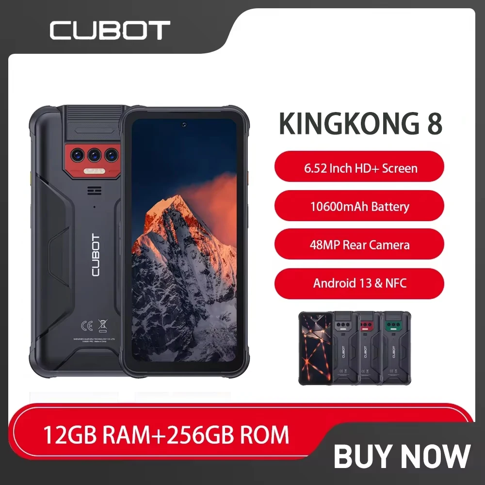 Cubot KingKong 8 Robustes Smartphone Android 13 6,52 Zoll FHD Octa Core 12 GB + 256 GB Telefon 48 MP Kamera 10600 mAh NFC 4G Handy