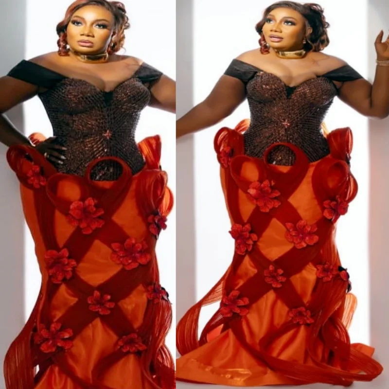 

Red Mermaid 2025 Prom Dresses Flowers Beaded Stylish Evening Formal Party Birthday Gowns Dresses ZJ2606