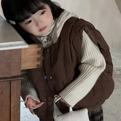 Childrens Vest Fashion Solid Quilted Keep Warm 2024 Winter New Korean Style Baby Girls Boys Vest Coats