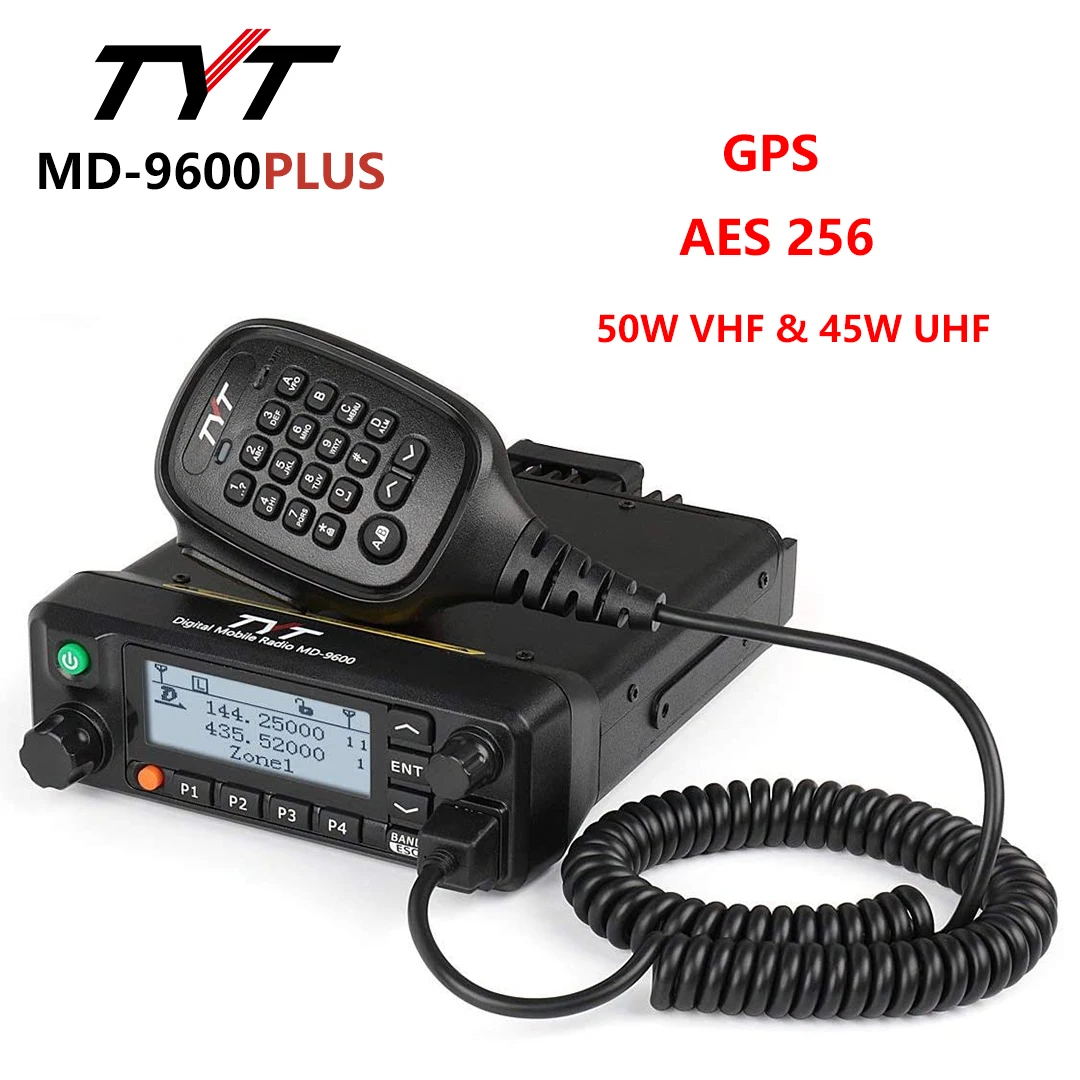 TYT MD-9600 PLUS GPS AES 256 Dual Band DMR Mobile Radio 50/45/25W Car Truck Transceiver 136-174MHz 400-480Mhz Amateur Radio