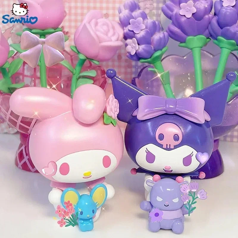 

Оригинальные персонажи Sanrio, букет из серии лифтов, аниме фигурки Kuromi Melody, розовая роза, лаванда, девушка, Сердце, подарок на день Святого Валентина