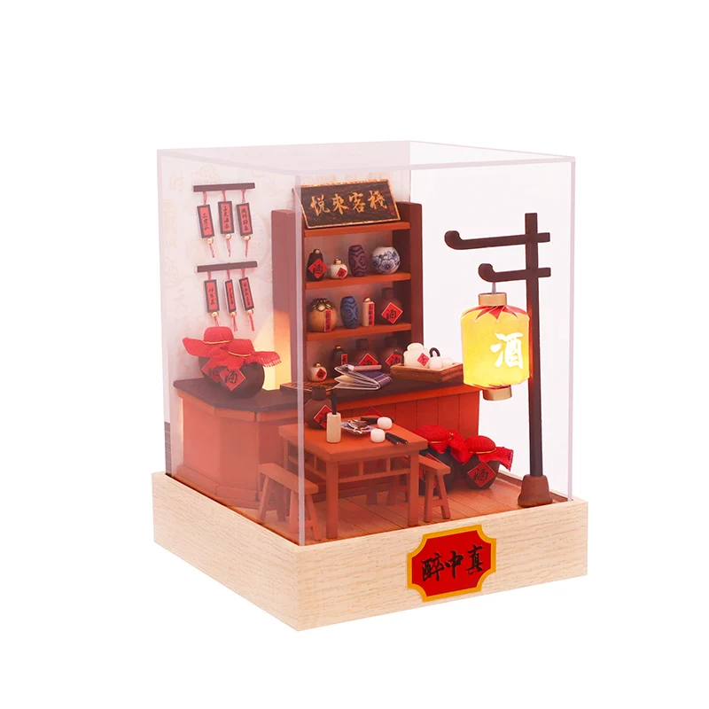 

Unfinished DIY Dollhouse 3D Puzzles Miniature Ancient Chinese Wine Shop Kids Toys Christmas Birthday Gift