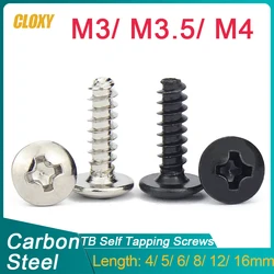 50/ 100pcs M3 M3.5 M4* L Steel Nickel/ Black Zinc Plated Phillips Truss Head (Cross Recessed Mushroom Head) Self Tapping Screw