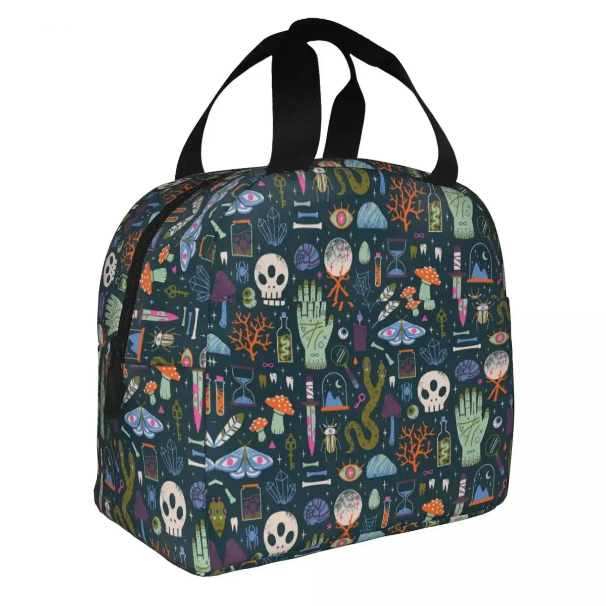 Halloween Retro Mystery Insulated Lunch Bags Skull Nazar Boncugu Theology Lunch Container Cooler Bag Tote Lunch Box Bento Pouch