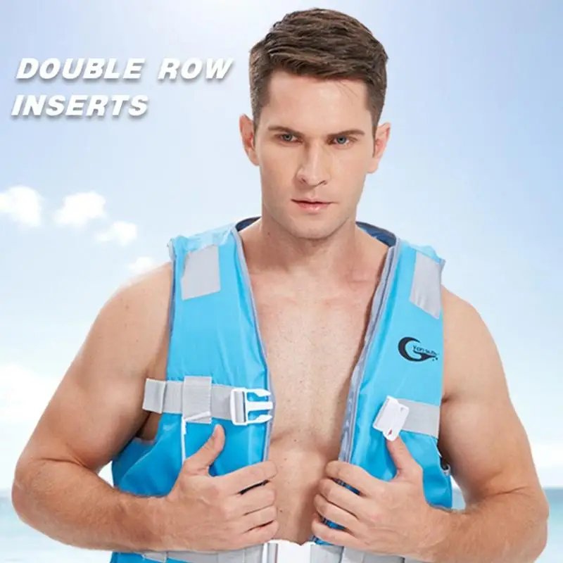 39BD Adjustable Adult Life Vest with Reflective Shoulder Panels Front Buckles Crotch Strap and Cord for Water Use