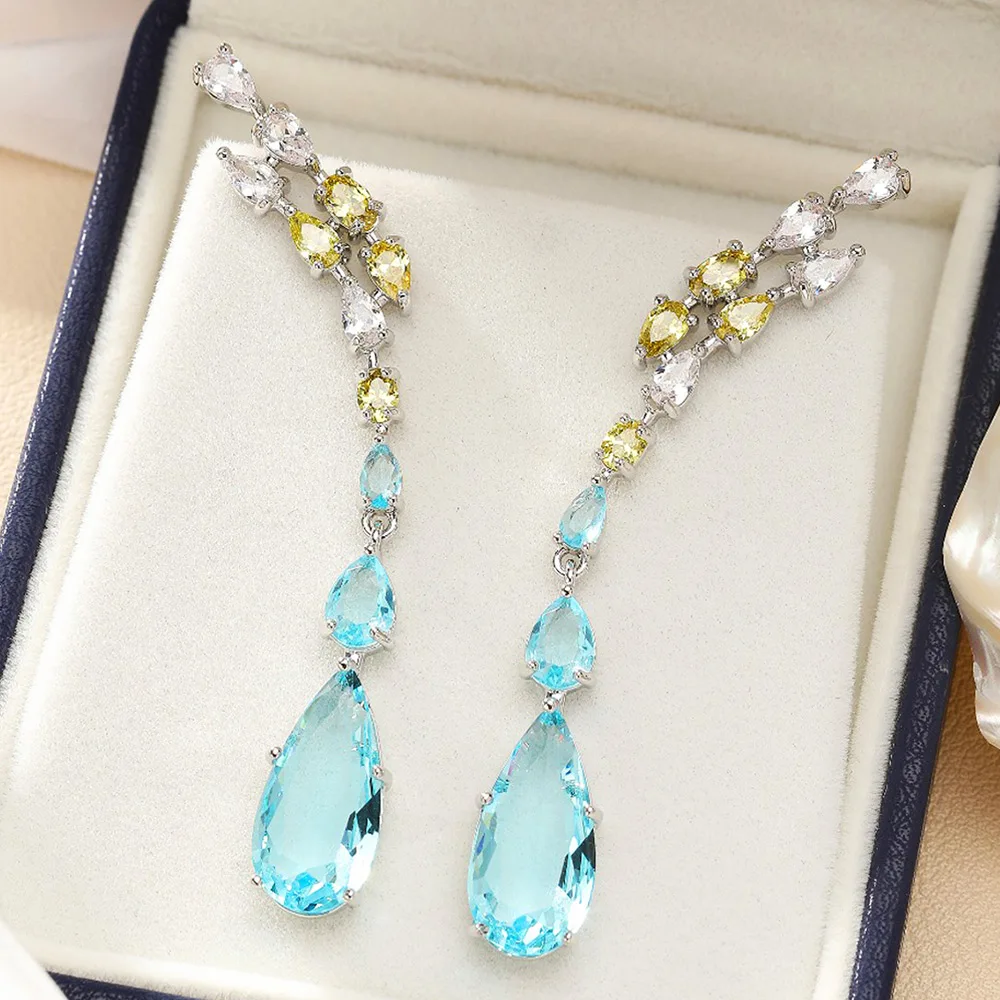 

Missvikki New Luxury Long Waterdrop Earrings Trendy Cubic Zircon Indian Earrings for women Wedding Engagement Party JEWELRY GIFT