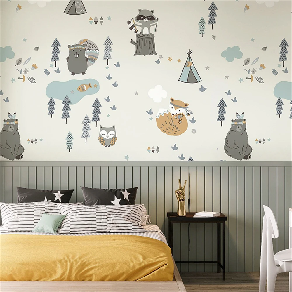 custom Forest small animal mural Cartoon children's room wallpaper for Boys' bedroom Background wall stickers decoration decor