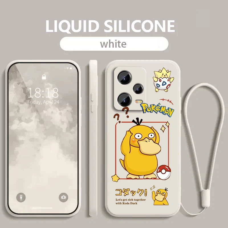 Pokemon Psyduck Art Cartoon Liquid Rope For Xiaomi Redmi Note 13 12 12S 12R 11 11T 11S 10 10S Pro Plus 5G Cover Phone Case