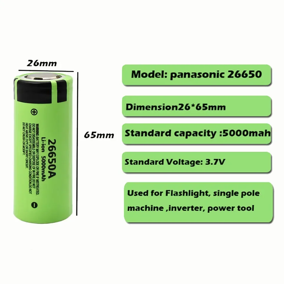 2024NEWEST 100% Original 26650 20A Power Rechargeable Lithium Battery 26650A , 3.7V 5000mAh . Suitable for Flashlight