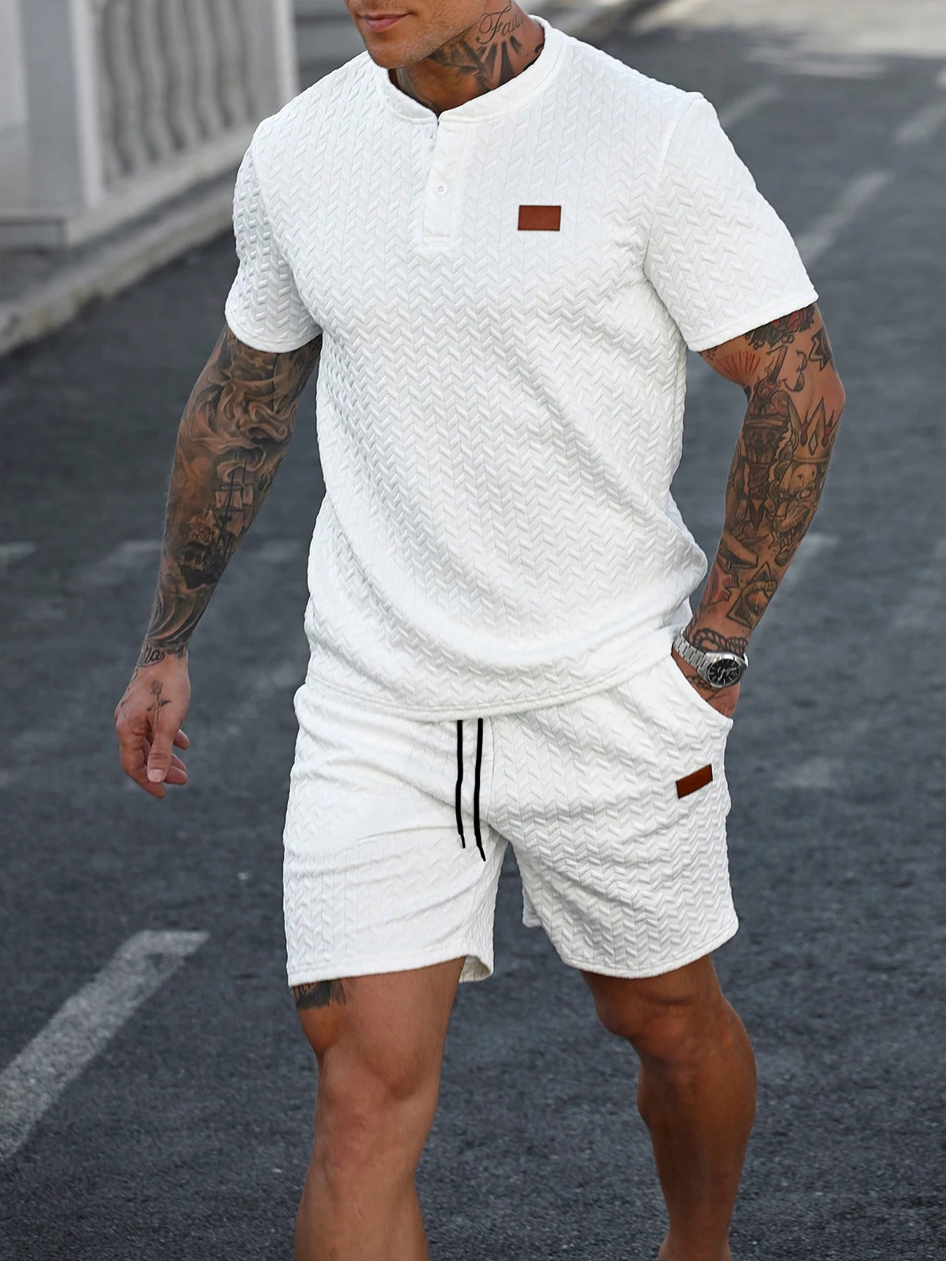 New Summer Casual Sports Shorts: Featuring a knitted, slightly stretchy jacquard design, these solid-color shorts offer a simple - view 4