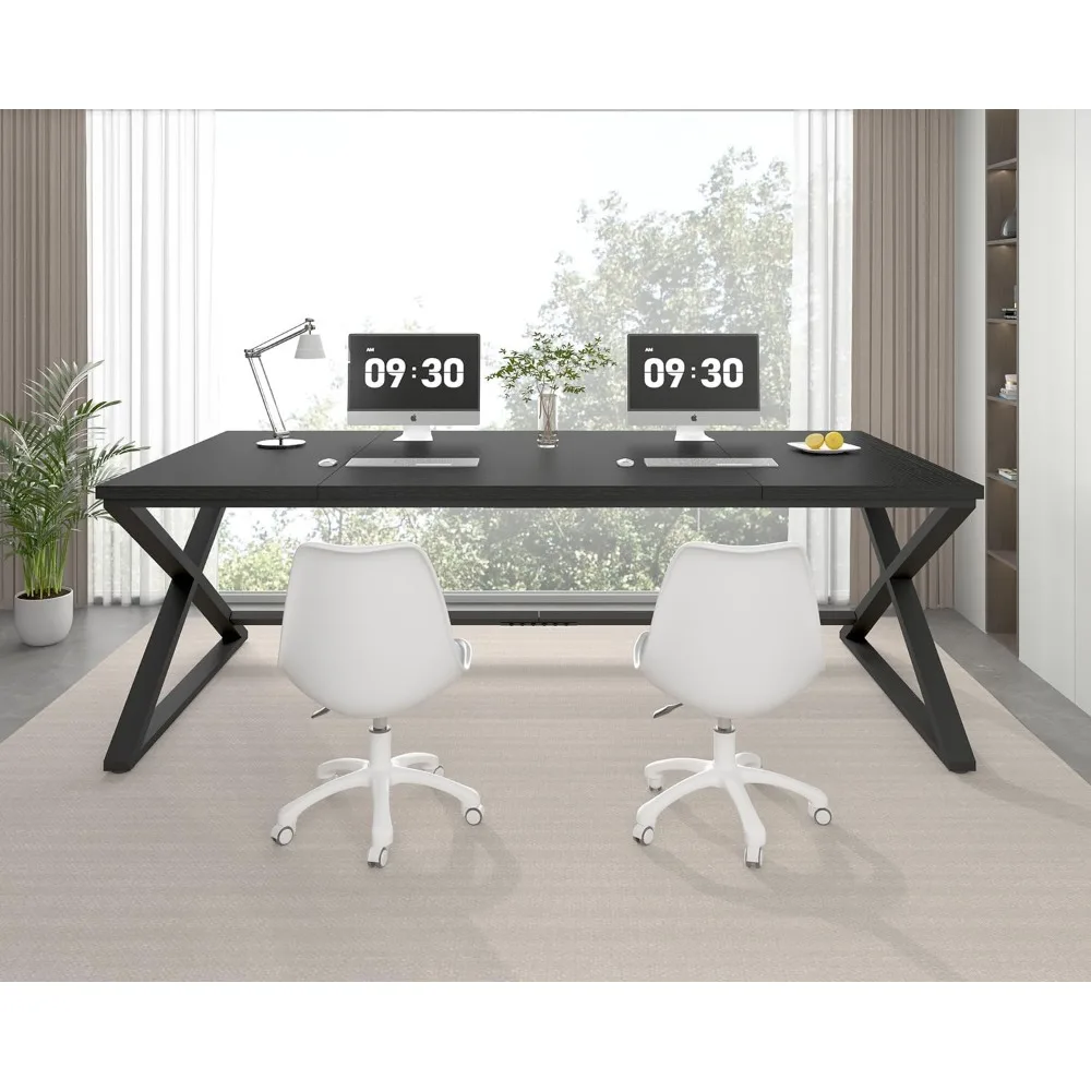 Large Black Computer Desk,  Long Writing Desk for Home Office, Modern Simple Executive Work Study Desk for Two Person
