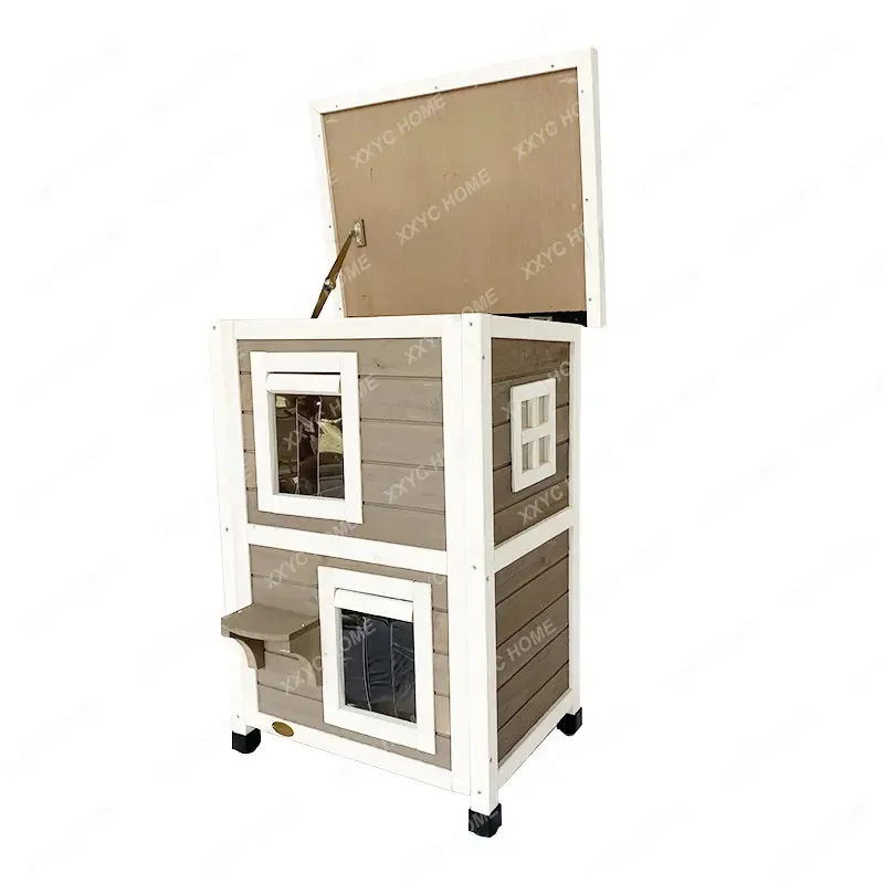 

Outdoor Cat House Solid Wood Double-Layer Luxury Cat Villa Indoor and Outdoor Universal Winter Warm