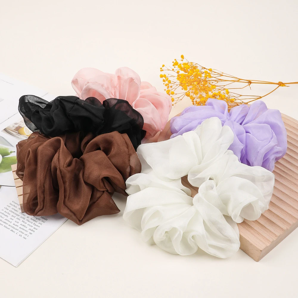 Fashion Silk Organza Scrunchie for Women Girls Hair Band Elastic Korean Big Scrunchies Ponytail Holder Hair Tie Headwear