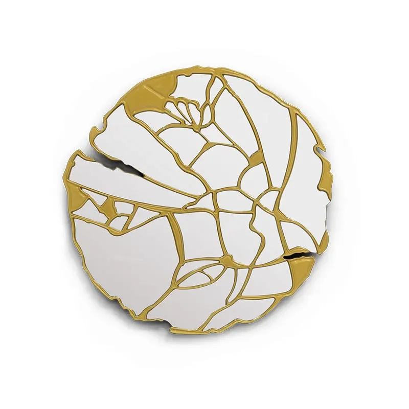 Light luxury modern round bathroom wall-mounted decorative mirror, pure copper hotel villa living room